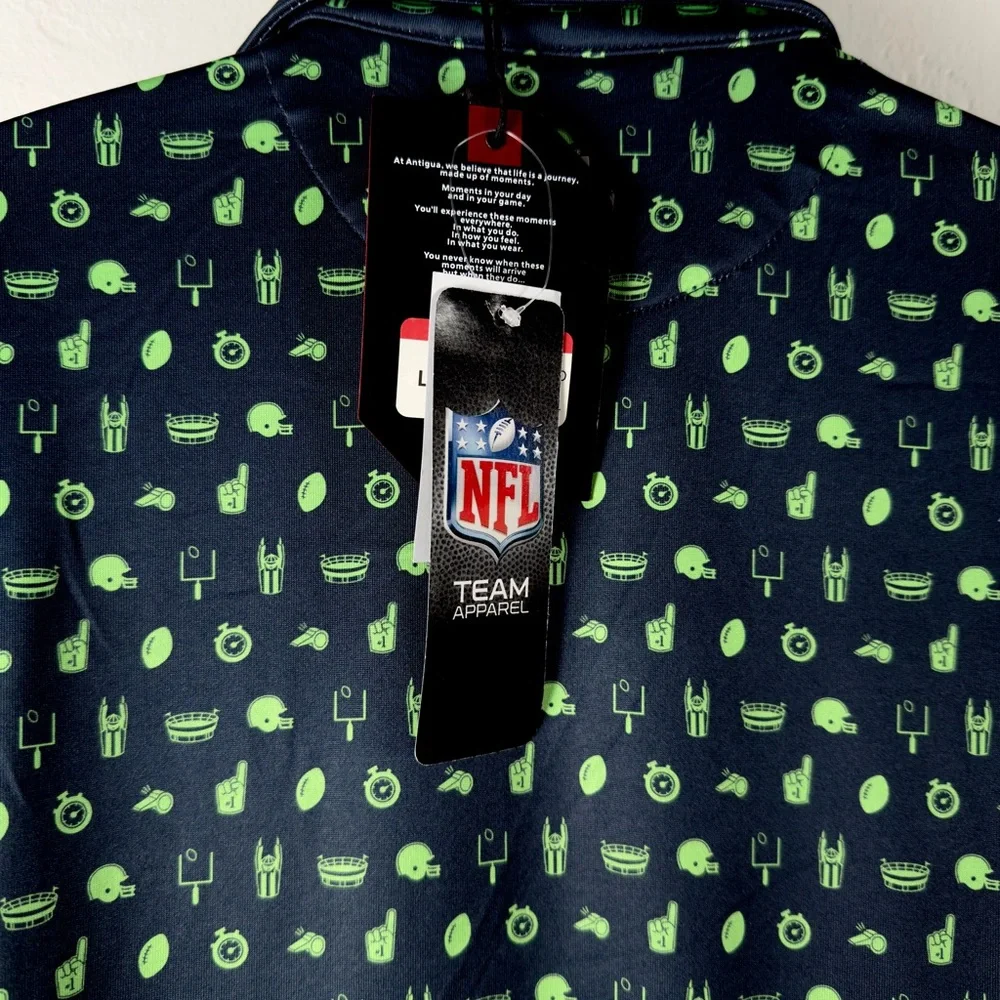 Antigua Seattle Seahawks Navy Green Team Graphic Polo Shirt - Picture 7 of 8